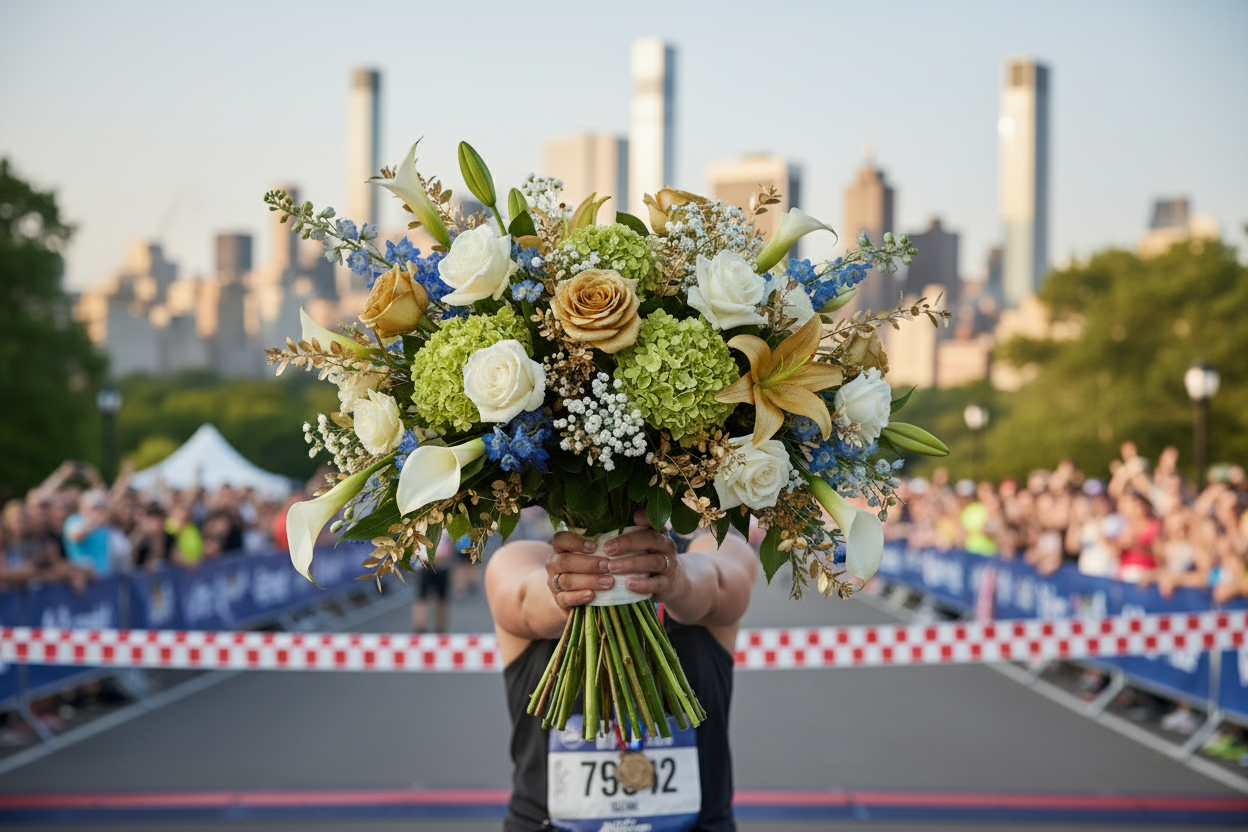 put finish line in image - bouquet should be in hand
