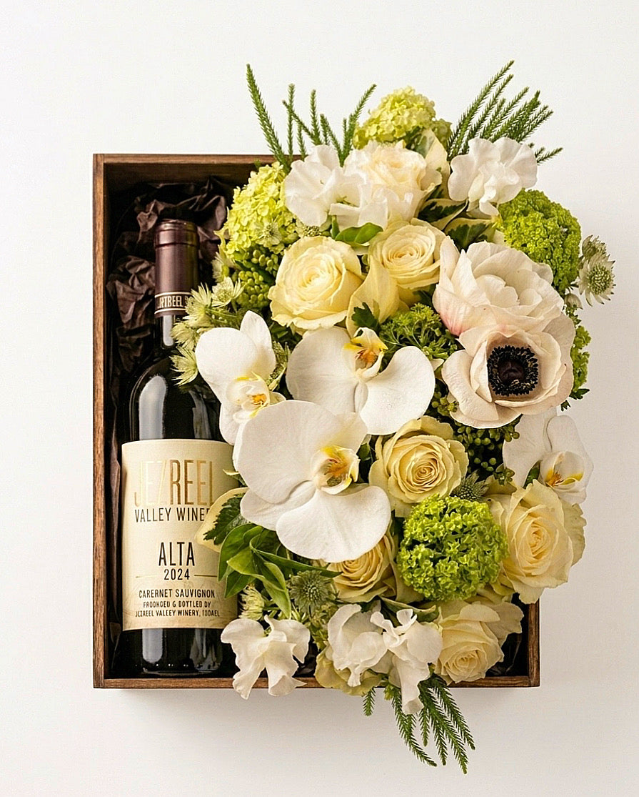 Red Wine and Flowers — luxury flower arrangement — same-day delivery Manhattan, NYC