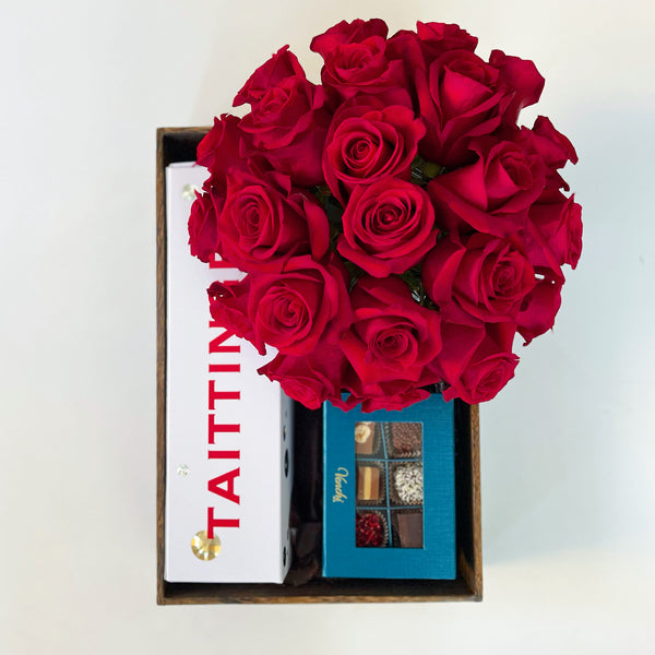 champagne red roses chocolates new york gift