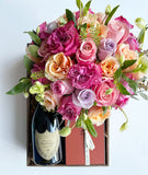 Dom Perignon with large box of La Maison du Chocolate