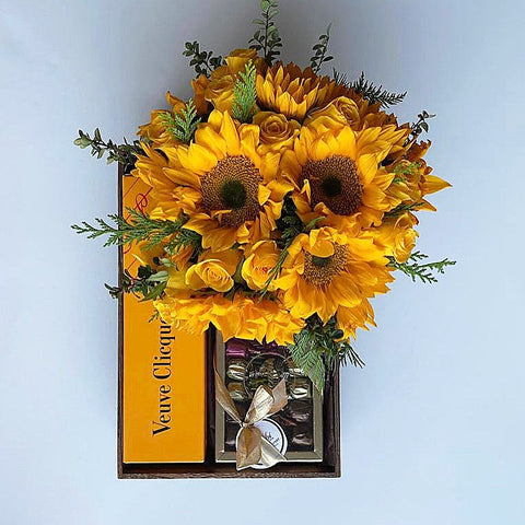 Champagne chocolates sunflowers send buy online delivery nyc