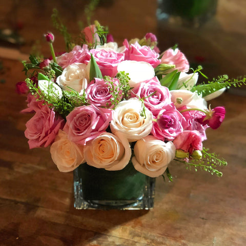 Tenderness Flower Arrangement - white pink roses - same day flower delivery and gift crate basket delivery Manhattan Midtown NYC New York 10019 10022