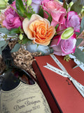 Dom Perignon with large box of La Maison du Chocolate